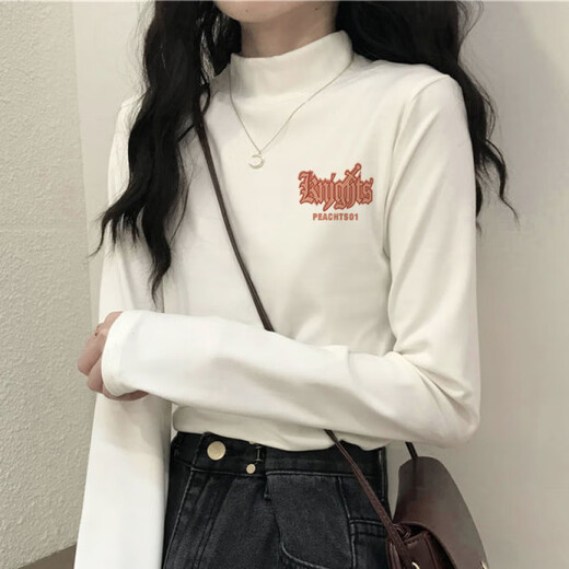 Baldauren girls and boys de velvet bottoming shirt junior high school and high school student long-sleeved shirt high collar with velvet thickened warm top de velvet white-294# fuzzy little black cat regular 150 (M) 80-100Jin Jin is equal to 0.5 kg