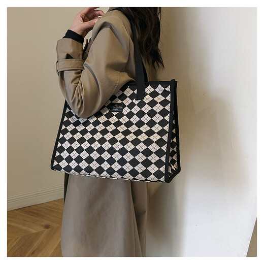 Jin Riman sac à bandoulière en toile pour femmes 2024 nouvelle sortie de mode sac de shopping portable grande capacité maman sac fourre-tout de banlieue sac à bandoulière en losange noir