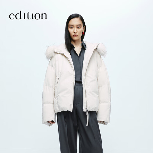 Edition down jacket women's raccoon fur collar hooded short light warm goose down jacket sand shell color M 165 The size is a bit large, it is recommended to order one size smaller