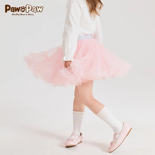 PawinPaw cartoon bear children's clothing spring and summer pure cotton bear print lapel lady style shirt ivory/39 140 cm