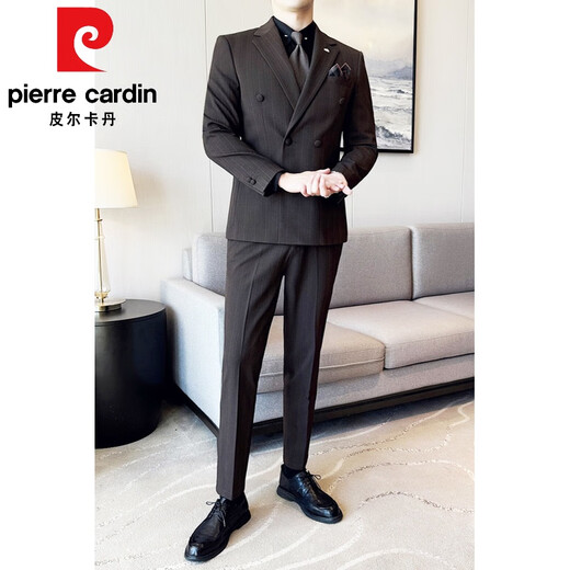 Pierre Cardin double-breasted groom's suit men's wedding casual banquet formal suit business slim dress three-piece set black 3XL (56 suitable for 155-169 Jin Jin equals 0.5 kg)