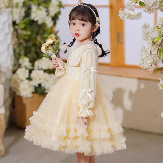 LUOBOBEIBEI girls' dress piano New Year's greetings autumn and winter style little girl dress beige 120