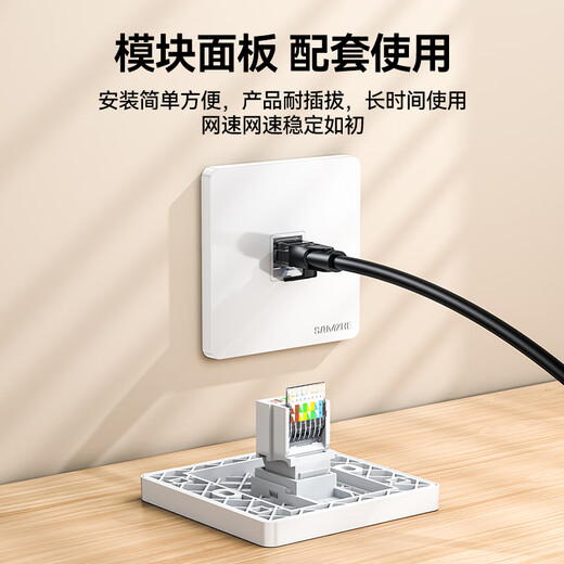 Shanze Network Port Panel Category 6 Gigabit Network Cable Free Module Panel Socket Set 86 Type Thickened One Computer Flame Retardant Panel + Category 6 Module Set SZ-MBT08