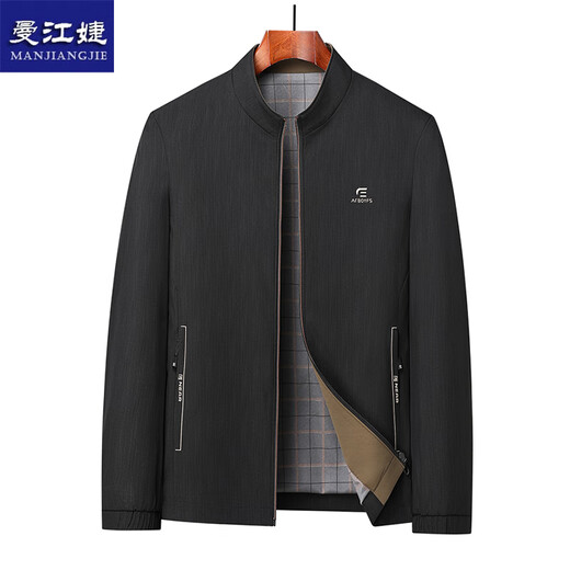 Man Jiangjie middle-aged and elderly men's spring and autumn thin jackets, 60-year-old middle-aged dad's casual loose stand-up collar tops, navy blue XL recommended 130-150 Jin Jin equals 0.5 kg