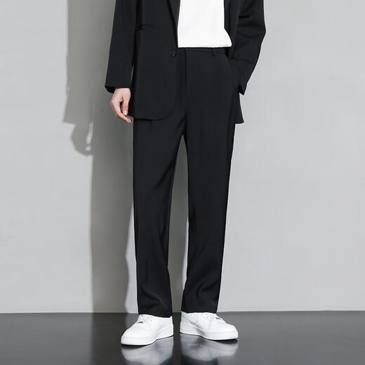 BLUE LITTLE WHITE men's slim-fitting non-iron business professional formal trousers men's black youth office worker workwear straight pants black X-01 L (120-135Jin Jin equals 0.5kg)