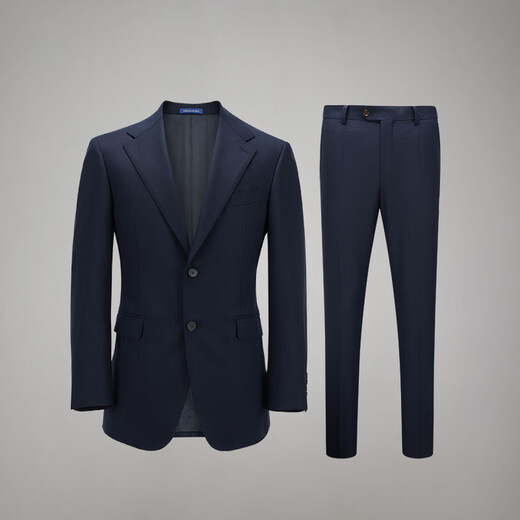 Guillaume de Mons Machine washable Contains mulberry silk suit Commuting groom business formal casual wool men's suit Prussian blue top + trousers 48