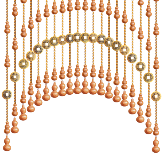 Xiangshang Pavilion Crystal Bead Curtain Peachwood Gourd Five Emperors Copper Coins No Punching Bedroom Door Curtain Entrance Partition Aisle Toilet Hanging Curtain 25 Curved Curtains (Suitable for 0.8-1 Meter Width)