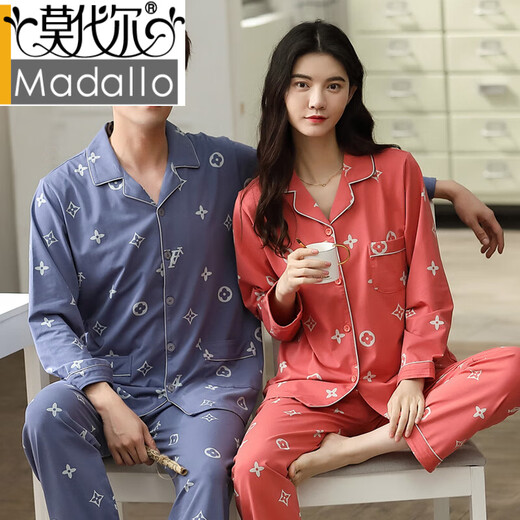 Modal Couple Pajamas Women's Autumn and Winter Cotton Long Sleeve Spring and Autumn Home Clothing Casual Men's and Women's Suit 7742 XL Female + Male XL