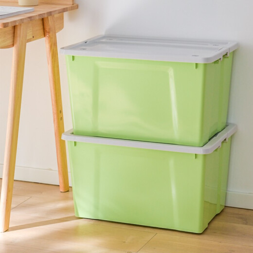 Qingyemu clothing storage box plastic organizer box 56L green 1 pack with wheels