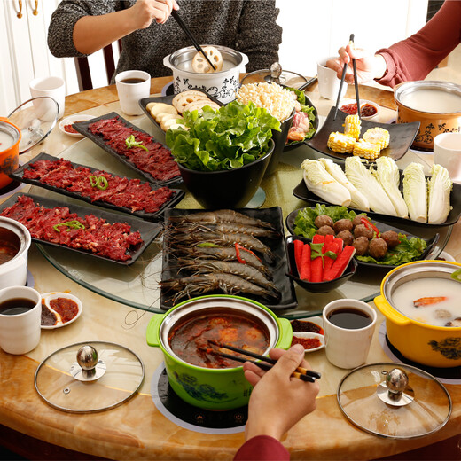 Small hot pot induction cooker for one person, commercial pot for restaurants, rotating shabu-shabu, mandarin duck single griddle set, classic flat white