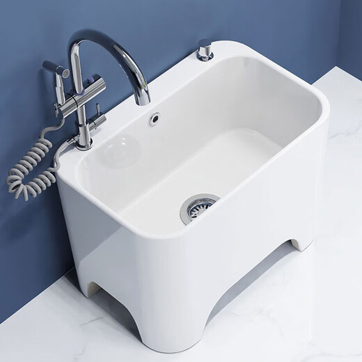 Darv Mop Pool Home Balcony Ceramic Washing Large Outdoor All-in-One Mop Pool Tall Footed Hole Sitting Faucet Floor Basin J-T21 Taiwan Controlled Water + Faucet Hole-