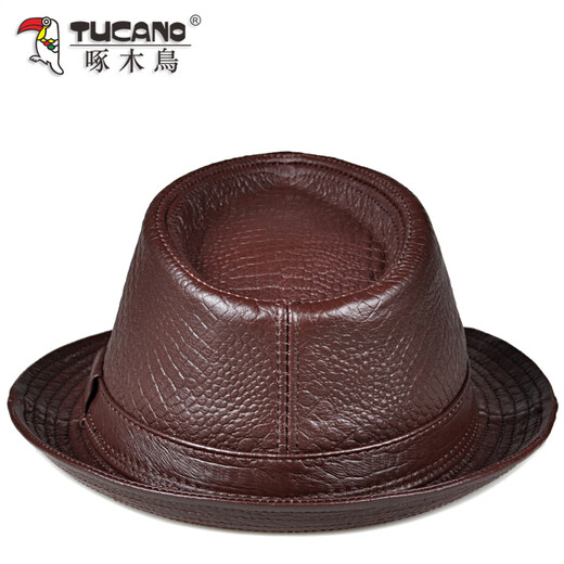 Woodpecker new hat men's spring and autumn style jazz hat for middle-aged and elderly British retro gentleman hat first layer cowhide top hat casual brown XL (57-58cm)