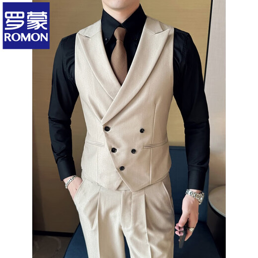 ROMON suit men's double-breasted host dress lapel collar business casual suit three-piece wedding dress X890 white single-piece suit XL