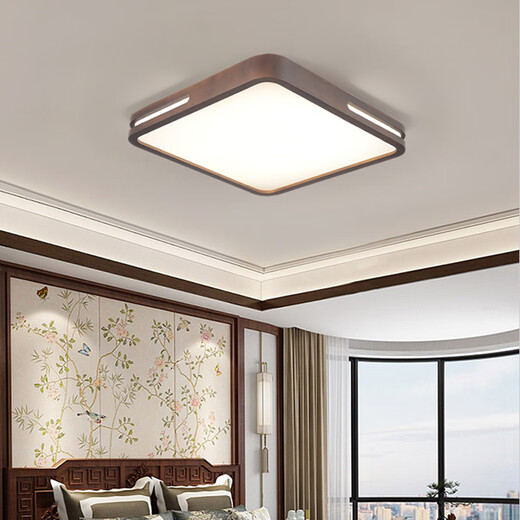 Deng Shige new Chinese style solid wood ceiling lamp tea room study bedroom dining room living room Chinese style walnut Guangdong Zhongshan lamp round 50CM hollow walnut 36W three-tone lighting without remote control