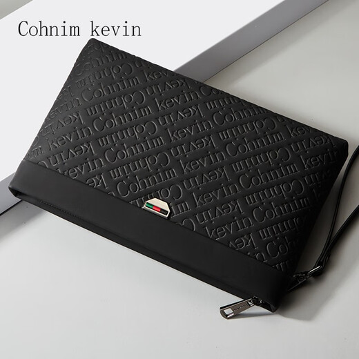 Cohnim kevin奢侈品男士手包手拿拉链男包手抓长钱包送老公男友教师节生日礼物 【时尚商务】c236黑色