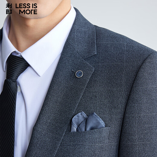 Lilang Youth Business Men's Double Stretch Suit Suit Men's Mist Two-Color Plaid Suit Two-piece Set Dark Blue 175A