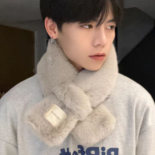 Feikawei men's scarf, neck scarf, men's winter windproof, cold-proof and warm, versatile neck protection, soft plush, boys' small scarf, beige