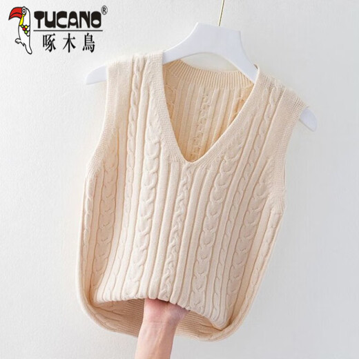 Woodpecker vest wool sweater trendy spring autumn winter loose sweater women's inner layer sleeveless vest vest burgundy high quality no pilling XL recommended 110-130Jin Jin equals 0.5 kg
