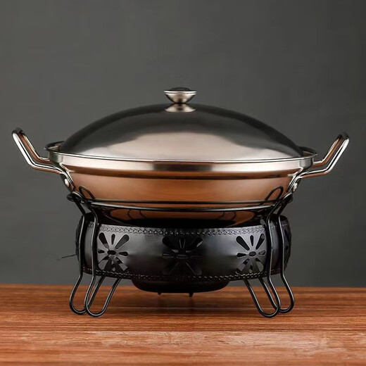 九督酒精炉小火锅家用商用干锅锅仔固体液体酒精炉锅宿舍小火锅套装 金色双龙炉+10寸锅仔带盖