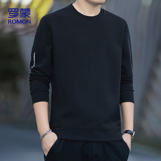ROMON sweatshirt men's autumn and winter long-sleeved pullover T-shirt casual top comfortable jacket bottoming shirt 8170 black 2XL
