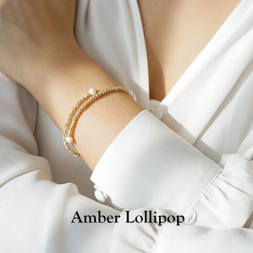 Amber Lollipop Wang Yuwen's same style pearl bracelet for women niche bracelet bracelet anniversary birthday gift for girlfriend and wife gold bracelet (pearl + 14k gold plated)
