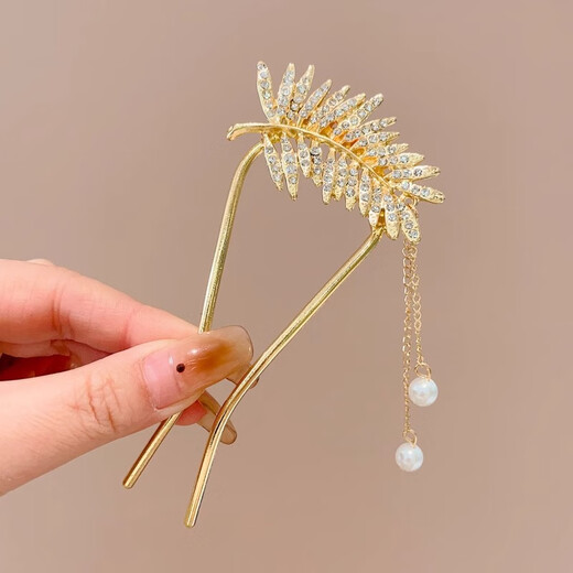 Ball head hair artifact fixed comb hairpin simple temperament U-shaped hairpin for women 2023 new hairpin headwear 9# gold pearl tassel hairpin