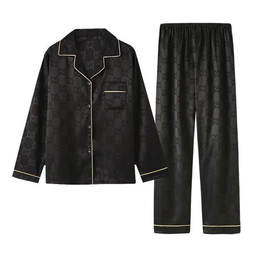 VALKIRIA couple pajamas for women in spring and autumn ice silk long-sleeved Internet celebrity checkered new large size men's home clothes set 736# jacquard checkered men's black and women's white male XL size recommended 120-140 Jin Jin equals 0.5 kg