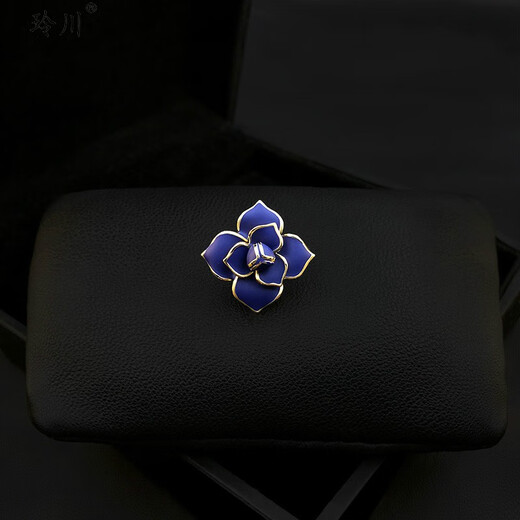 Lingchuan enamel flower brooch, men's and women's suit collar button collar pin, sweater corsage accessories, gold edge deep blue