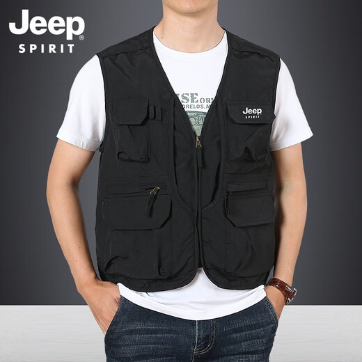 JEEP SPIRIT马甲男户外摄影导演记者钓鱼背心中年无袖上衣大码休闲多口袋大码 卡其 XL