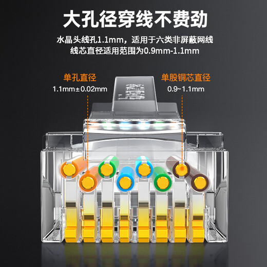 毕亚兹 六类水晶头 RJ45千兆网络接头 工程级装修布箱线电脑路由器连接做网线CAT.6镀金水晶头 100个/盒