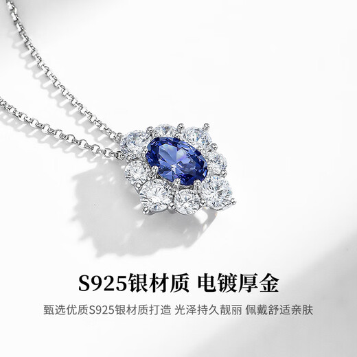 HKHL 925 Silver Tanzanite Blue Gemstone Necklace for Women Light Luxury Pendant Silver Clavicle Chain Holiday Birthday Gift for Girlfriend Tanzanite Blue Gemstone Necklace + Light Luxury Gift Box