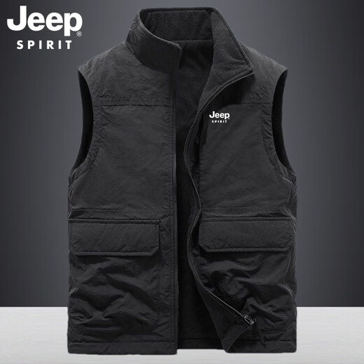 JEEP SPIRIT Outdoor Jeep Vest Men's Autumn and Winter New Multi-Pocket Workwear Loose Fishing Vest Men's Jacket Mountaineering Suit Army Green L