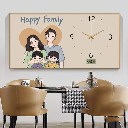 感画 大尺寸万年历电表箱装饰画带钟表相爱一家人配电箱开关遮挡挂画 JD12807升级万年历+钟表 80*40cm(遮挡70*30) 悬挂黑框