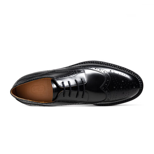 THOM WILLS Brogue Leather Shoes Men's Increased Hand-Carved Business Men's Formal Derby Shoes Winter New Style Black Bright Leather D322-1 40 /7 Size