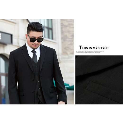Cszxx large size suit men's suit plus fat plus fat man business wedding wedding work interview professional formal wear two-piece set black 3XL suitable for 160-180Jin Jin is equal to 0.5 kg