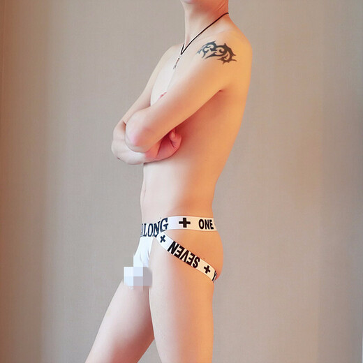 Sexy lingerie men's sexy underwear sexy thong men's ice silk back buttocks exposed trendy double M red