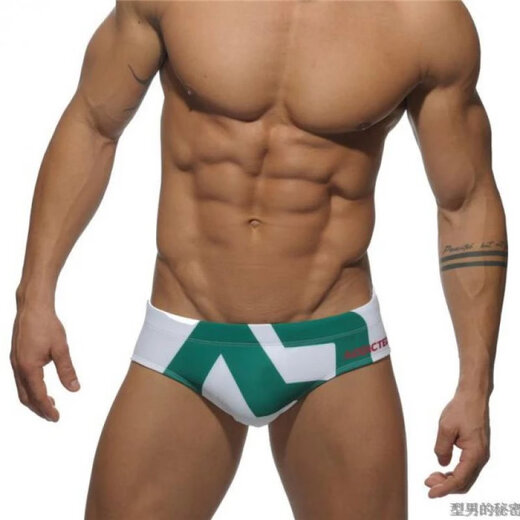 殿若男士三角泳裤时尚低腰性感速干男温泉沙滩型男涤纶泳衣防尴新品 白色绿字母 165 M【1尺9-2尺1】