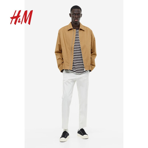 H/M Men's Jacket Early Spring New Cotton Standard Fit Lapel Slim Long Sleeve Jacket 1200769 Dark Beige 175/108