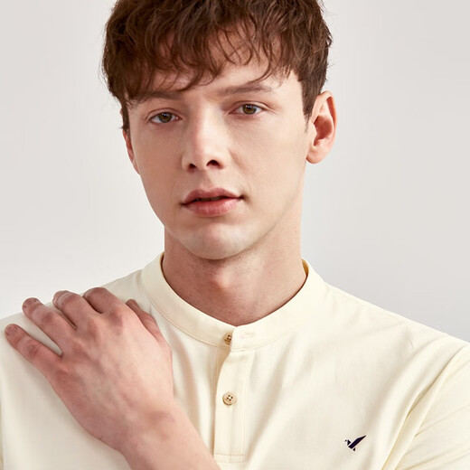 Thousand Paper Cranes Ice Silk Short Sleeve Polo Shirt Men's Summer New New Chinese Henry Collar Light Business Casual Contrast Color Thin T-Shirt Summer Wear 01A Beige L 50