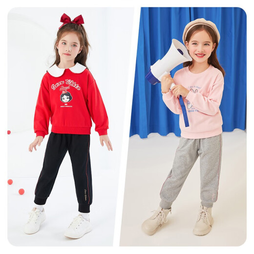 Disney Disney Children's Clothing Children Girls Knitted Round Neck Long Sleeve Suit Cartoon Princess Baby Sweater Pants Two-piece Set 2021 Spring DB111TE01 Big Red 130