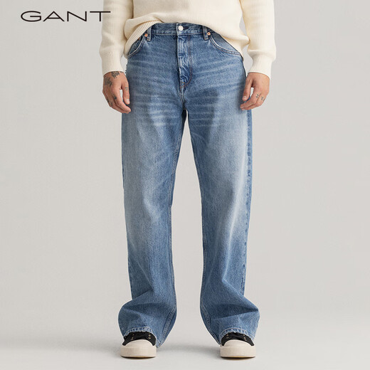 
GANT Spring Men's Fashion American Retro High Waist Straight-Light Loft Cotton Denim Trousers 983 Light Blue 32