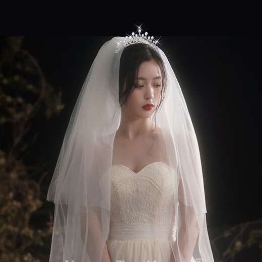 Bangboshi Crown Tiara Veil Proposal and Certificate Bride Marriage Korean Forest Crystal Crown Wedding Dress Hair Accessory Female Adult Crown Veil All-in-One Gift Box