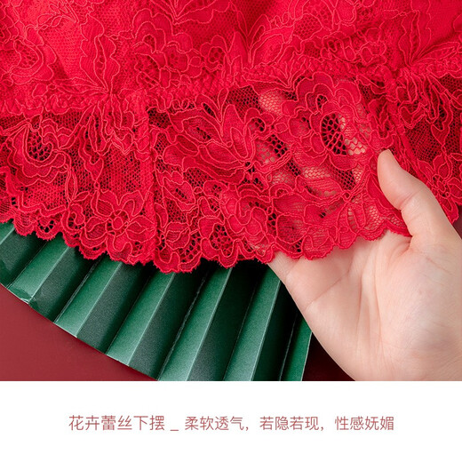 GORRENNO bandeau bra for women, back-wrapped and gathered to prevent exposure, lace camisole with breast pads, one-piece bra, Forbidden City Red S, suitable for 70A/B