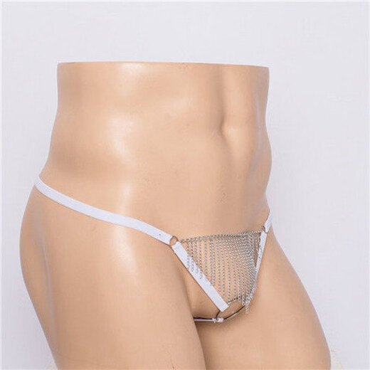 Men's thong one strap sexy transparent pouch gun bullet separation hoop tassel lace physiological underwear for men red