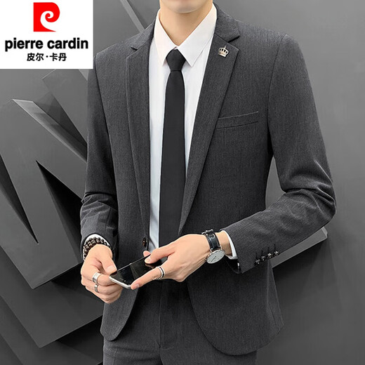 Pierre Cardin (pierre cardin) high-end suit suit for men, groom, wedding, Korean version, trendy business formal dress, slim and handsome small suit jacket, black suit + trousers + vest XL recommended 121-140Jin Jin equals 0.5 kg