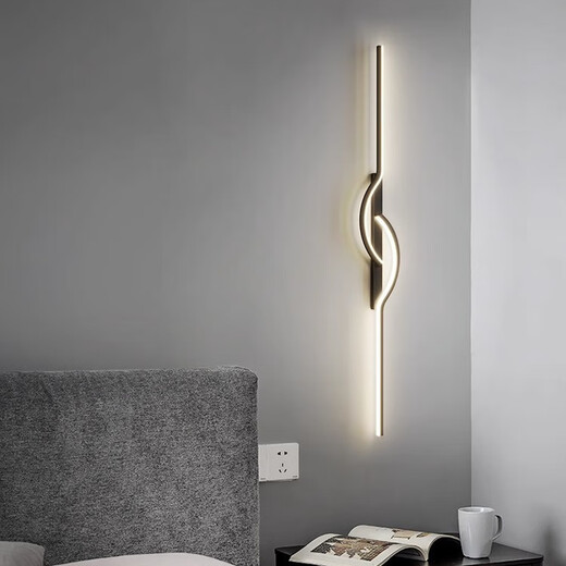 GUYES strip wall lamp minimalist creative strip lamp living room sofa lamp simple modern bedroom Guangdong Zhongshan lamp wall lamp black 80CM-stepless dimming