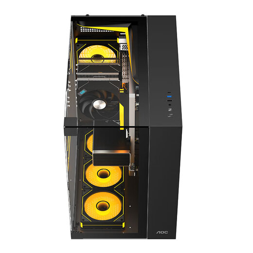 AOC星海CG409B黑色 游戏电脑海景房机箱 三面玻璃立体全景/快拆设计/支持ATX主板/360水冷位/穹顶灯条