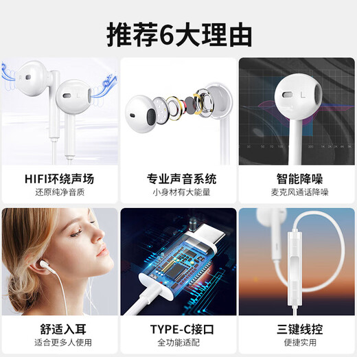 Kewo hot-selling 20w+ type-c earphones wired in-ear suitable for Huawei Honor Xiaomi mate/oppo/p40/vivo/p50/80 mobile phones