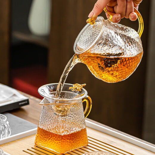 Porcelain brand tea set glass tea set household tea tray complete set with filter teapot thickened heat-resistant teapot tea cup large capacity