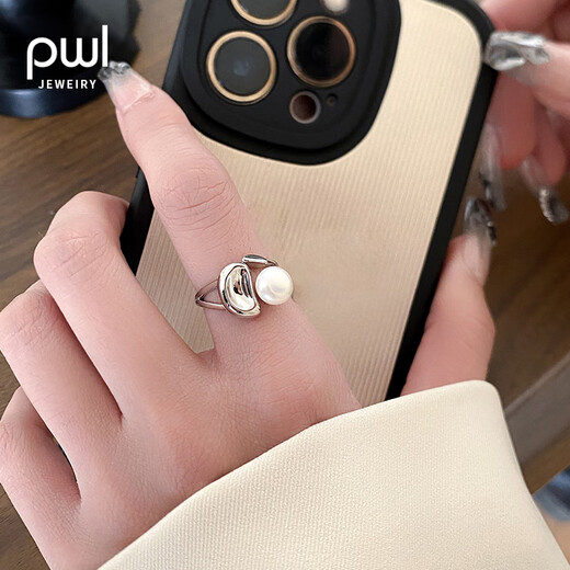PWLS925 Silver Baroque Freshwater Pearl Ring Women's Niche Design High-end Open Index Finger Ring Tail Ring Accessories Baroque Pearl Open Ring 925 Silver